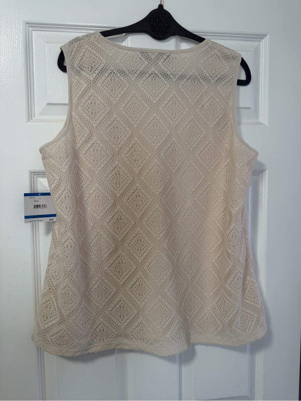 NWT Kasper Flax Lace Shell Top XL Sleeveless Geometric Lace Blouse Beige - Picture 2 of 9